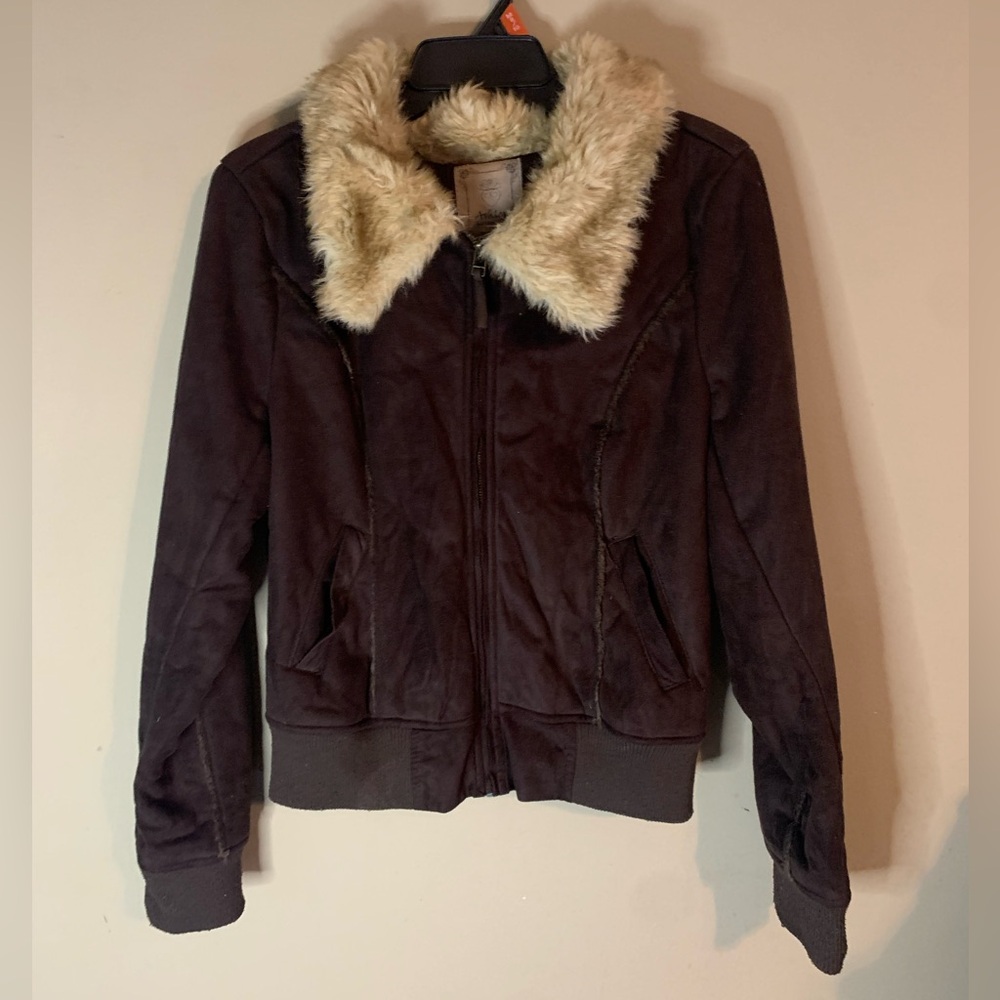 Ashley By 26 International Cream Brown Bomber Jacket with Textured Fabric